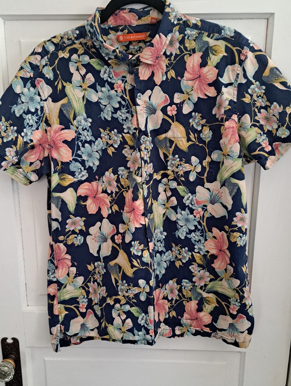 Tori Richard Navy Tropical Floral Shirt Sz L
